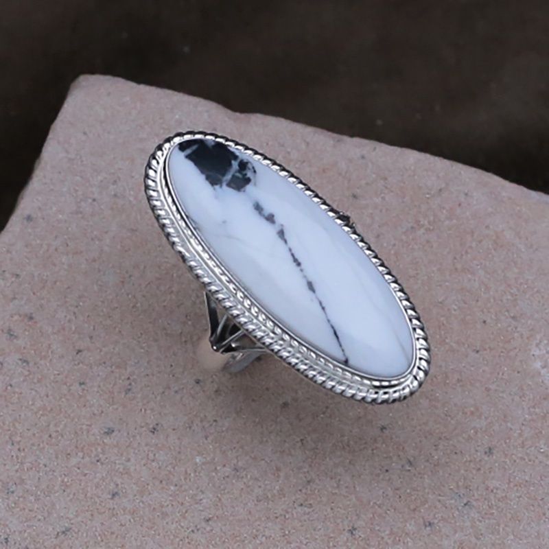 Navajo ring w/ long oval White Buffalo stone