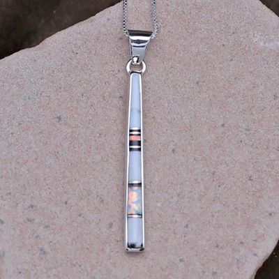 Thin inlay Navajo  pendant w/ white buffalo stone