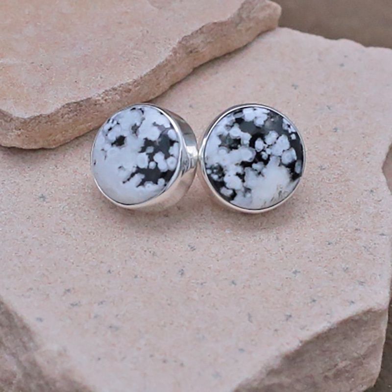 Large round post earrings w/ White Buffalo stone