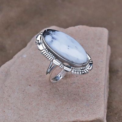 Navajo  ring by artist Shirley Francisco w/ White Buffalo stone