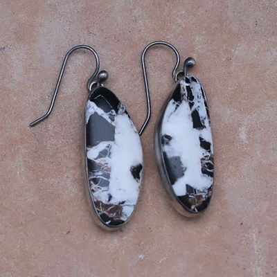 Satin finish silver earrings with White Buffalo