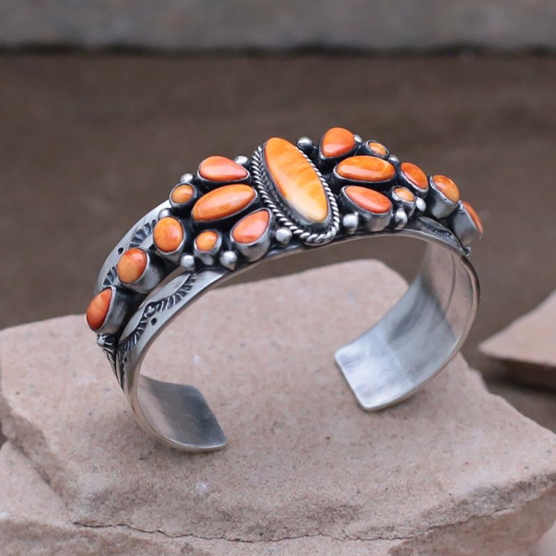 Navajo Cluster bracelet w/ orange spiny oyster shell