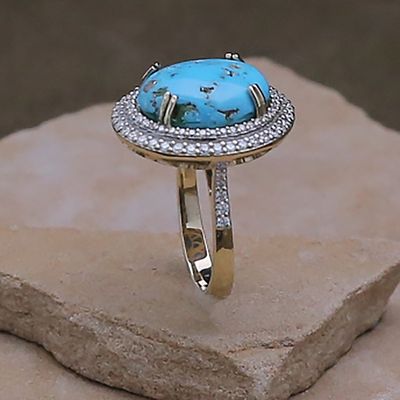 Morenci turquoise ring w/diamonds and 14kt gold