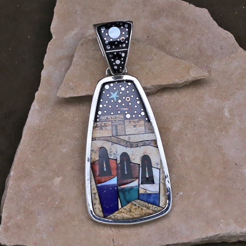 Navajo maidens large inlay pendant by Fred Begay