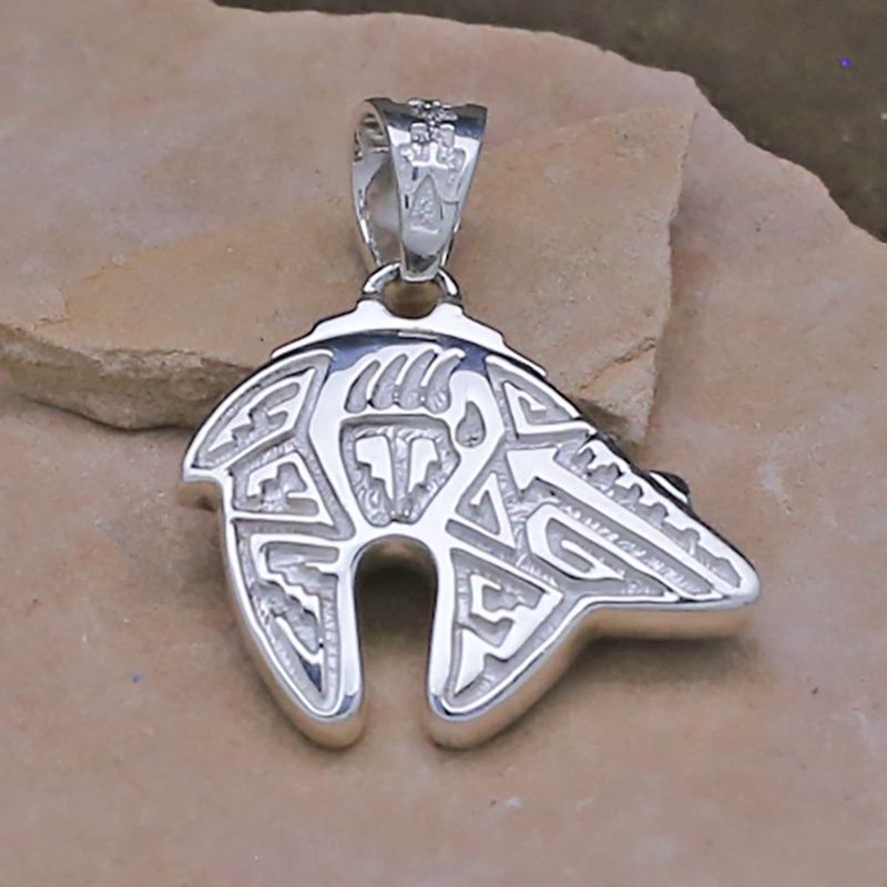 Double sided  Bear pendant w/ rug pattern inlay