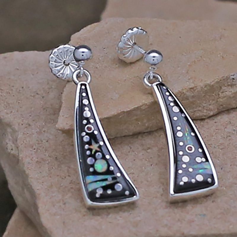 Curved triangle dangle earrings w/ Night Sky inlay