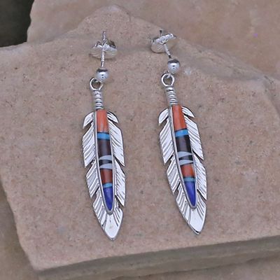 Multi colored inlay feather earrings
