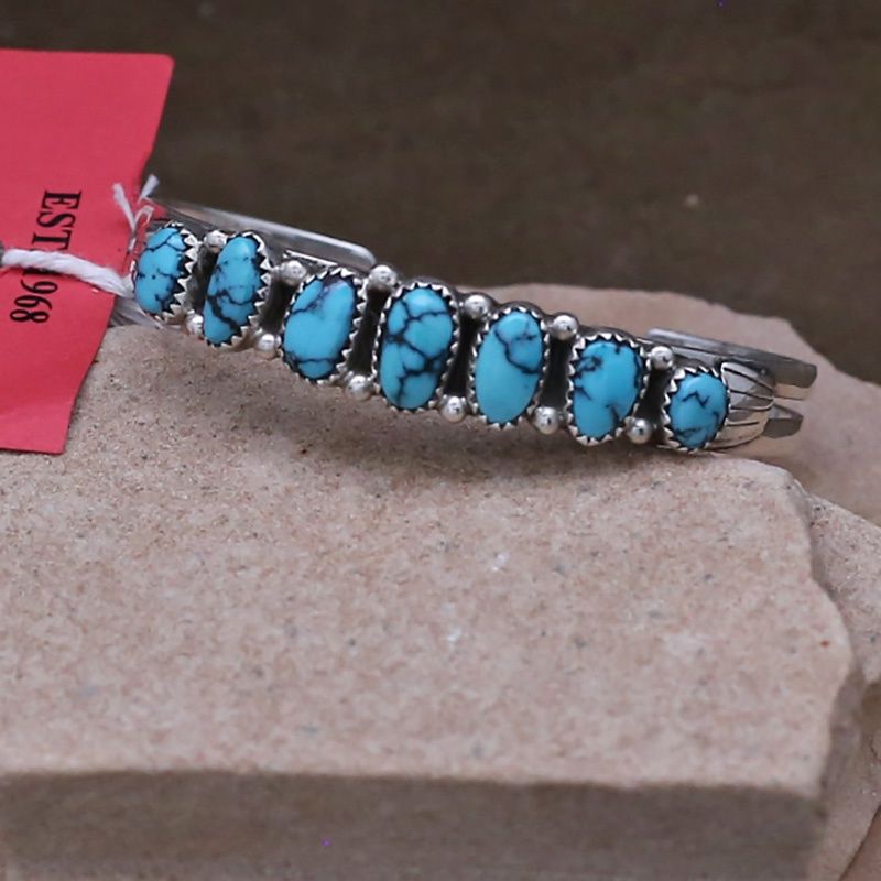 Pawn Jewelry- thin Navajo 7 stone turquoise bracelet