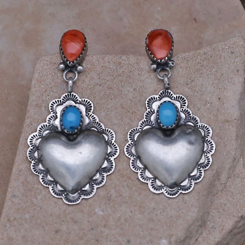 Pawn Jewelry- Navajo heart dangle earrings