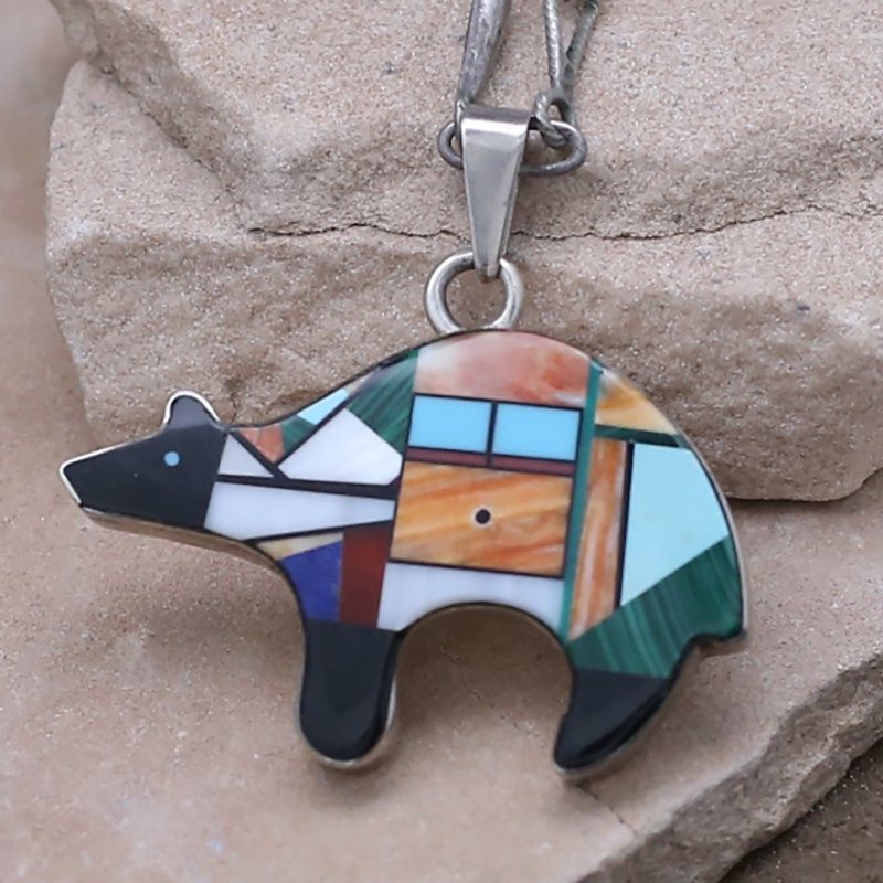 Pawn Jewelry- Navajo inlay bear pendant by artist Larry Moses Yazzie