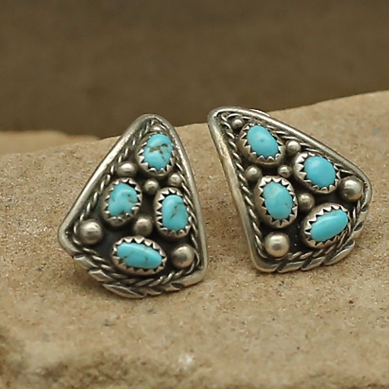 Pawn Jewelry- Navajo turquoise cluster earrings