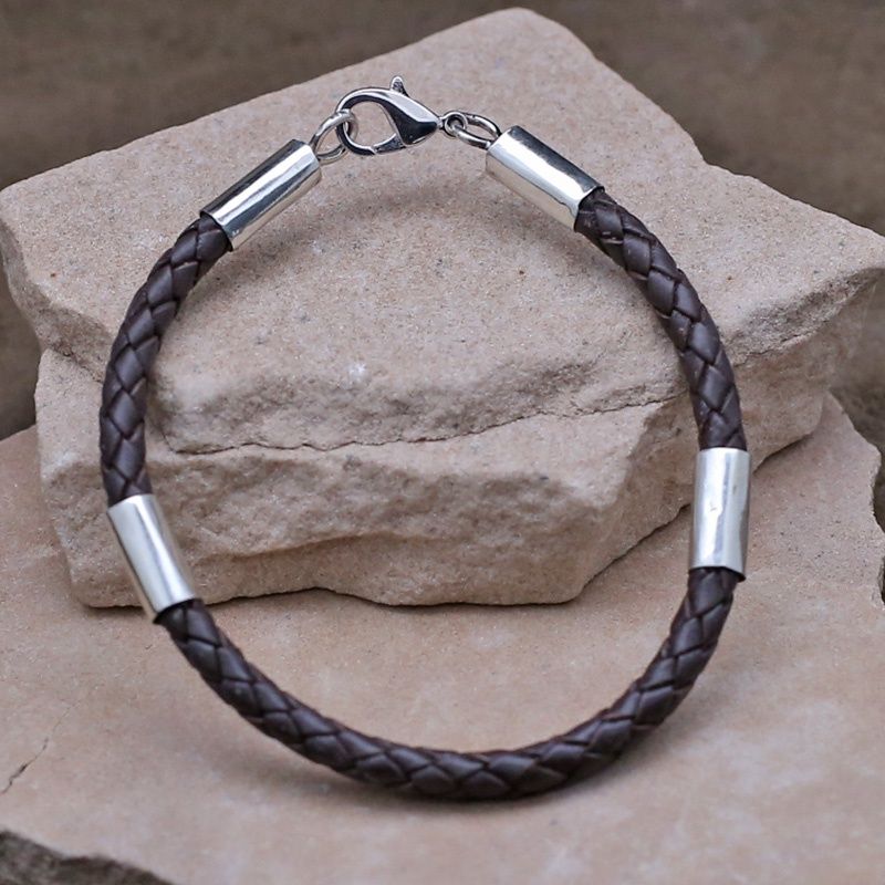 Brown leather bracelet w/ silver accents