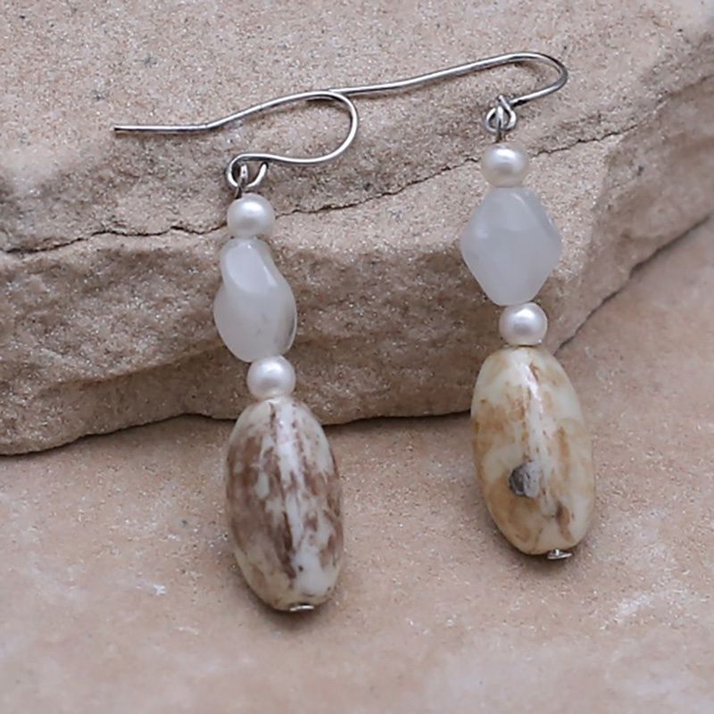 Pawn Jewelry-stone &amp; cultured pearl dangle earrings