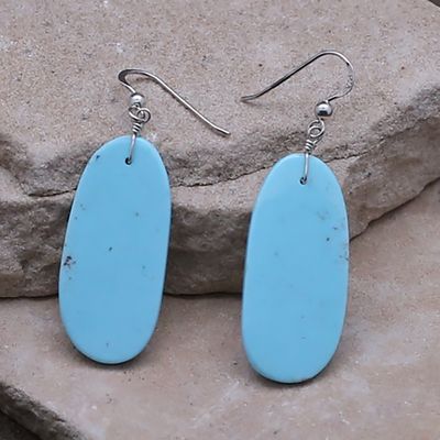 Turquoise long oval slab earrings
