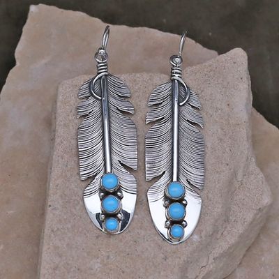 Large feather earrings w/ turquoise