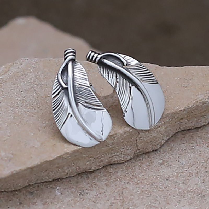 Small curved feather post earring