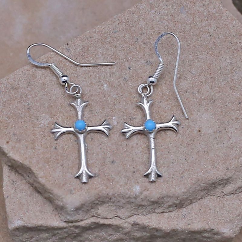 Small dangle cross earrings w/ turquoise
