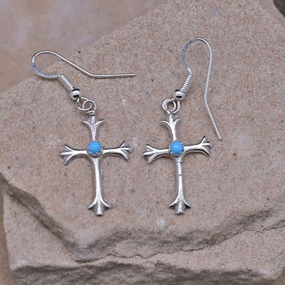 Small dangle cross earrings w/ turquoise