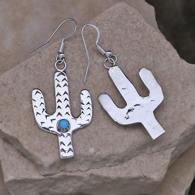 Silver Cactus dangle earrings