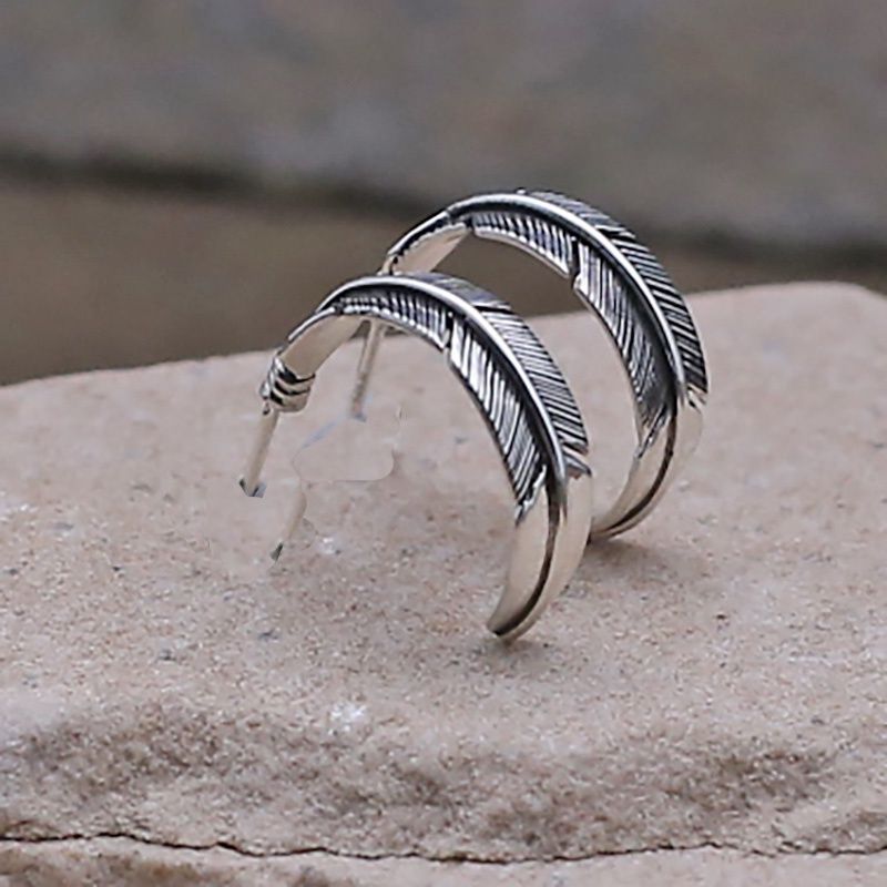 Silver feather 1/2 hoop earrings-1/4&quot; width