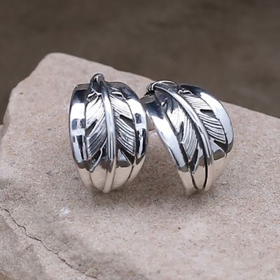 Wide feather 1/2 hoop earrings