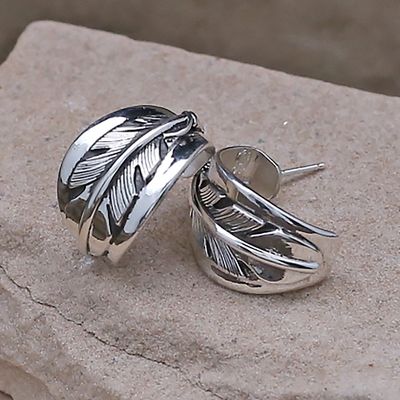 Wide feather 1/2 hoop earrings
