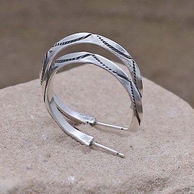 Silver triangle wire 1/2 hoop earrings