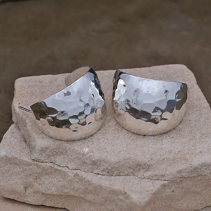 Large hammered silver hoop earrings