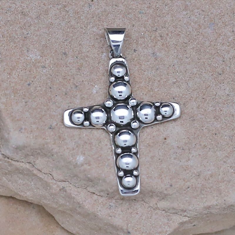 Silver cross pendant w/ silver beads