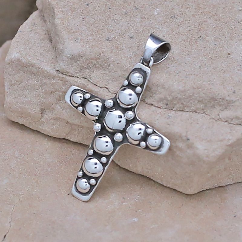 Silver cross pendant w/ silver beads