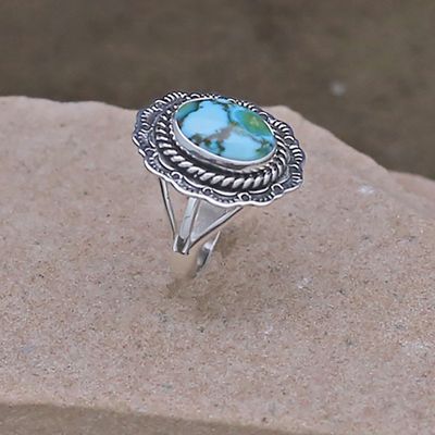 Scalloped edge Sonoran gold turquoise ring