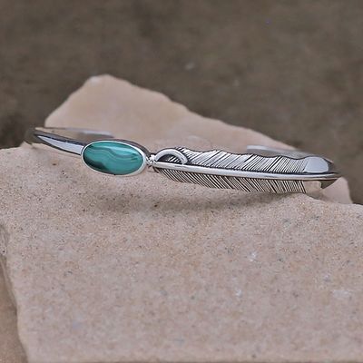 Thin feather bracelet w/ malachite