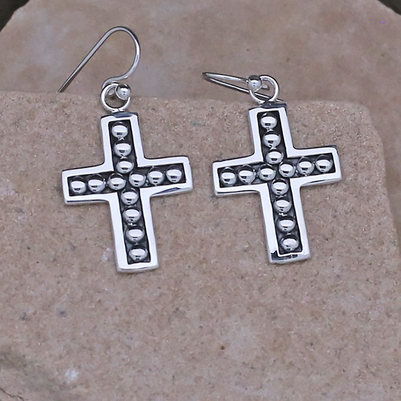 Medium silver cross dangle earrings