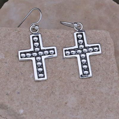 Medium silver cross dangle earrings