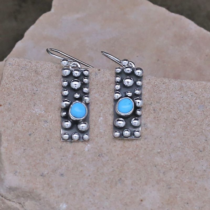Small rectangular-Rain Drop dangle earrings w/turquoise
