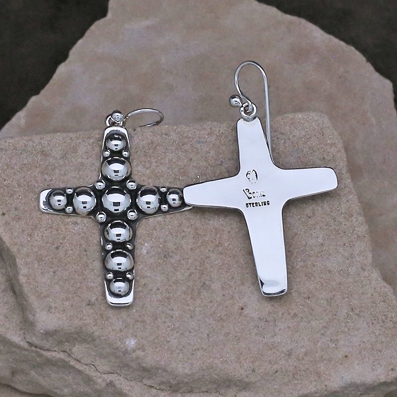 Large silver cross dangle earrings