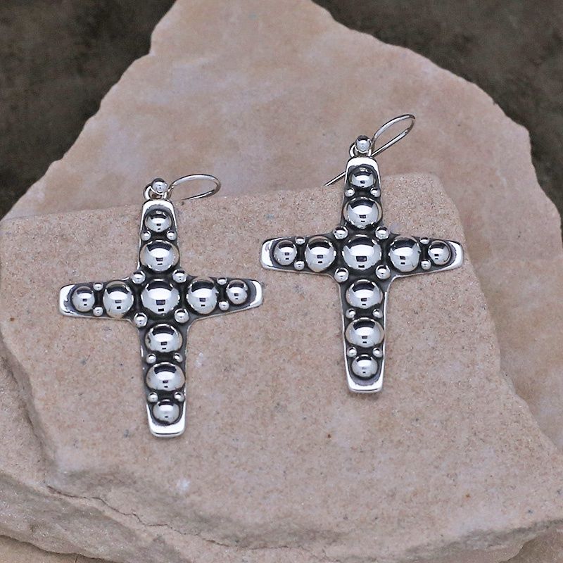 Large silver cross dangle earrings