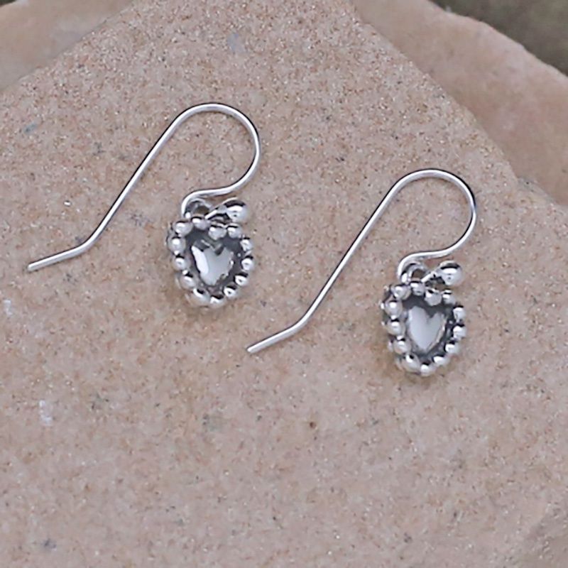 Mini dangle silver heart earrings