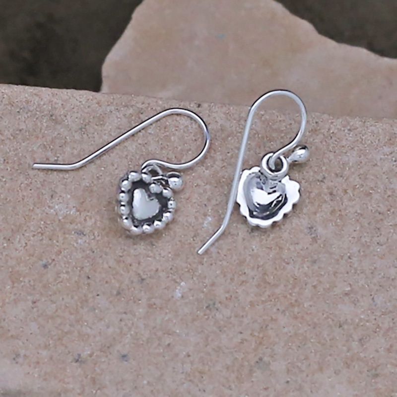 Mini dangle silver heart earrings