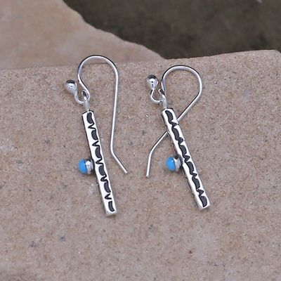 Mini thin rectangular dangle earrings w/ turquoise