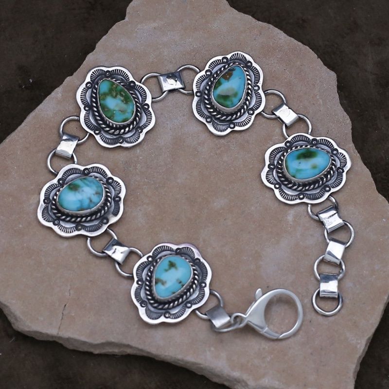 5-stone Navajo link bracelet by artist Jeffery Nelson