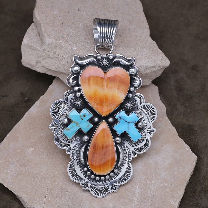 Large cluster pendant w/ Hearts over Crosses