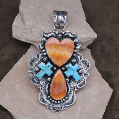 Large cluster pendant w/ Hearts over Crosses