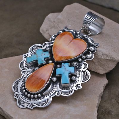 Large cluster pendant w/ Hearts over Crosses