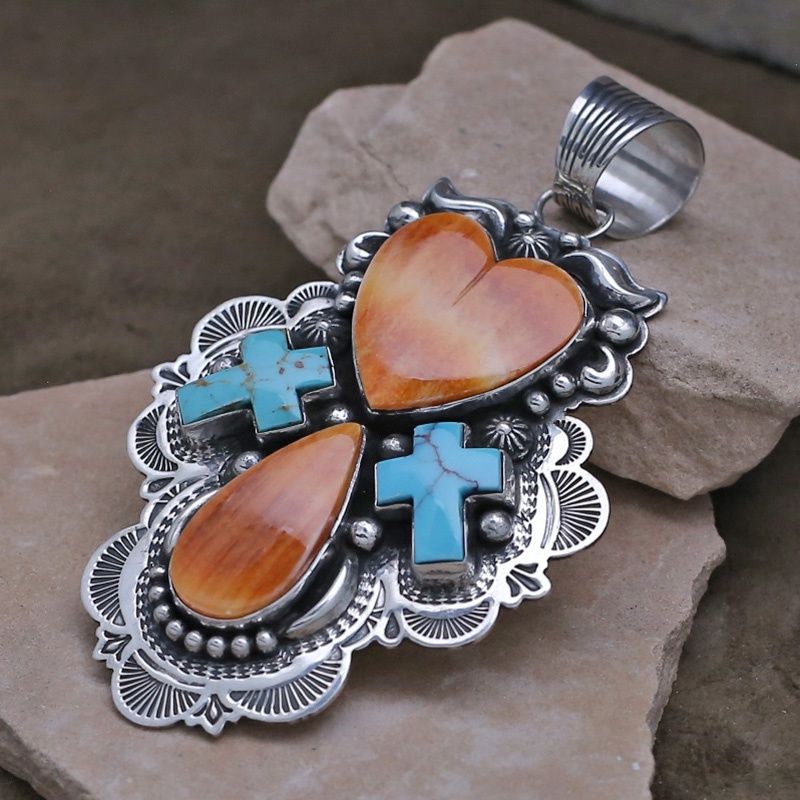 Large cluster pendant w/ Hearts over Crosses