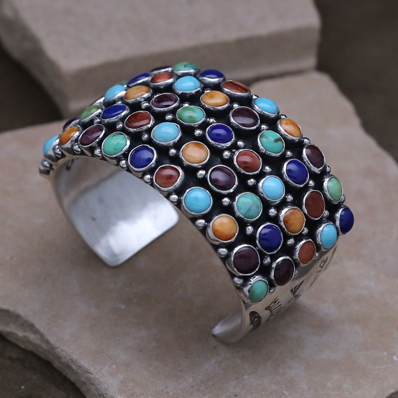 Navajo multicolor 55 stone &amp; shell bracelet by Happy Piaso