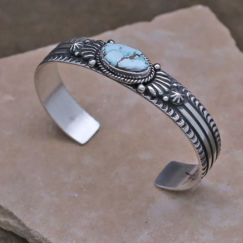 Navajo thin cuff bracelet w/ #8 turquoise