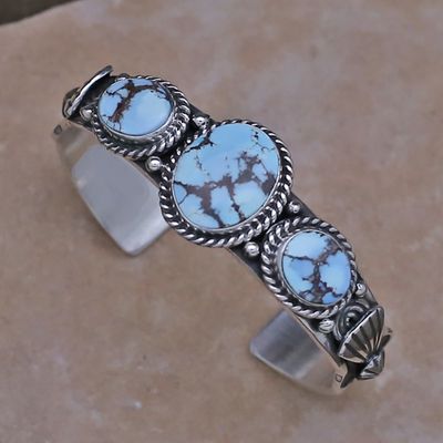Thin Navajo bracelet w/ Golden Hills turquoise by Jeffery Nelson