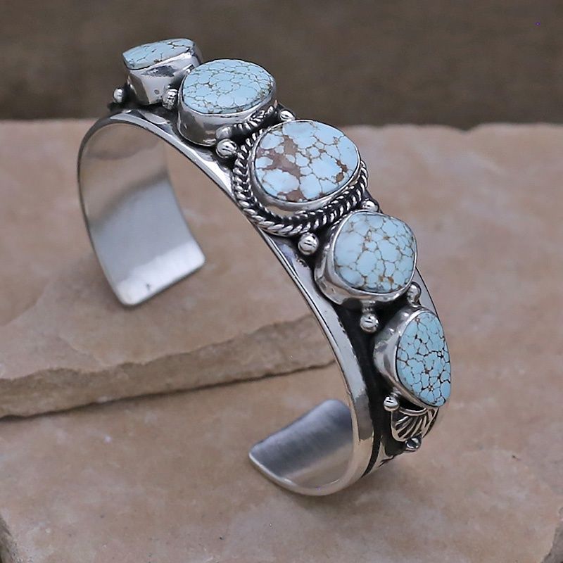 5-Stone #8 Turquoise cuff bracelet by Happy Piaso