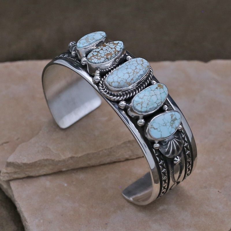 Navajo 5-stone #8 turquoise bracelet by Happy Piaso